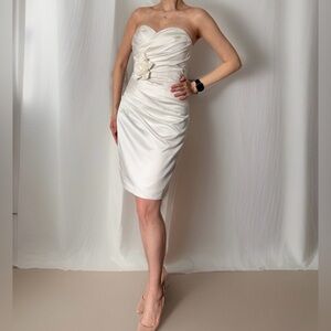 White Strapless Satin After-Wedding Dress Size 0